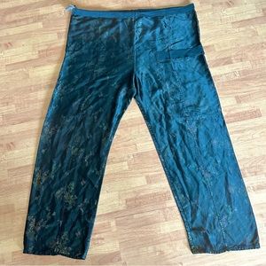 Gypsy Karen Fowler Silky Poly Blend Floral Design Drawstring Pocket Pants Sz M